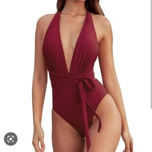 Cupshe Red One Piece Swimsuit with Deep V Neck
